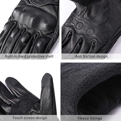 Miniatura 2 de Harssidanzar Guantes de motocicleta de cuero cálido para hombre con pantalla táctil GM041US