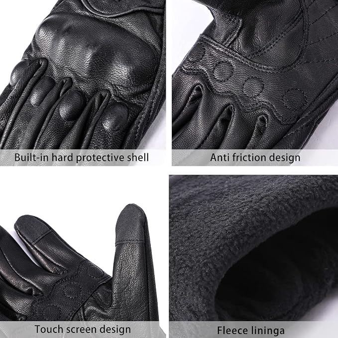 Guantes moto cuero invierno para hombre Harssidanzar miniatura 2