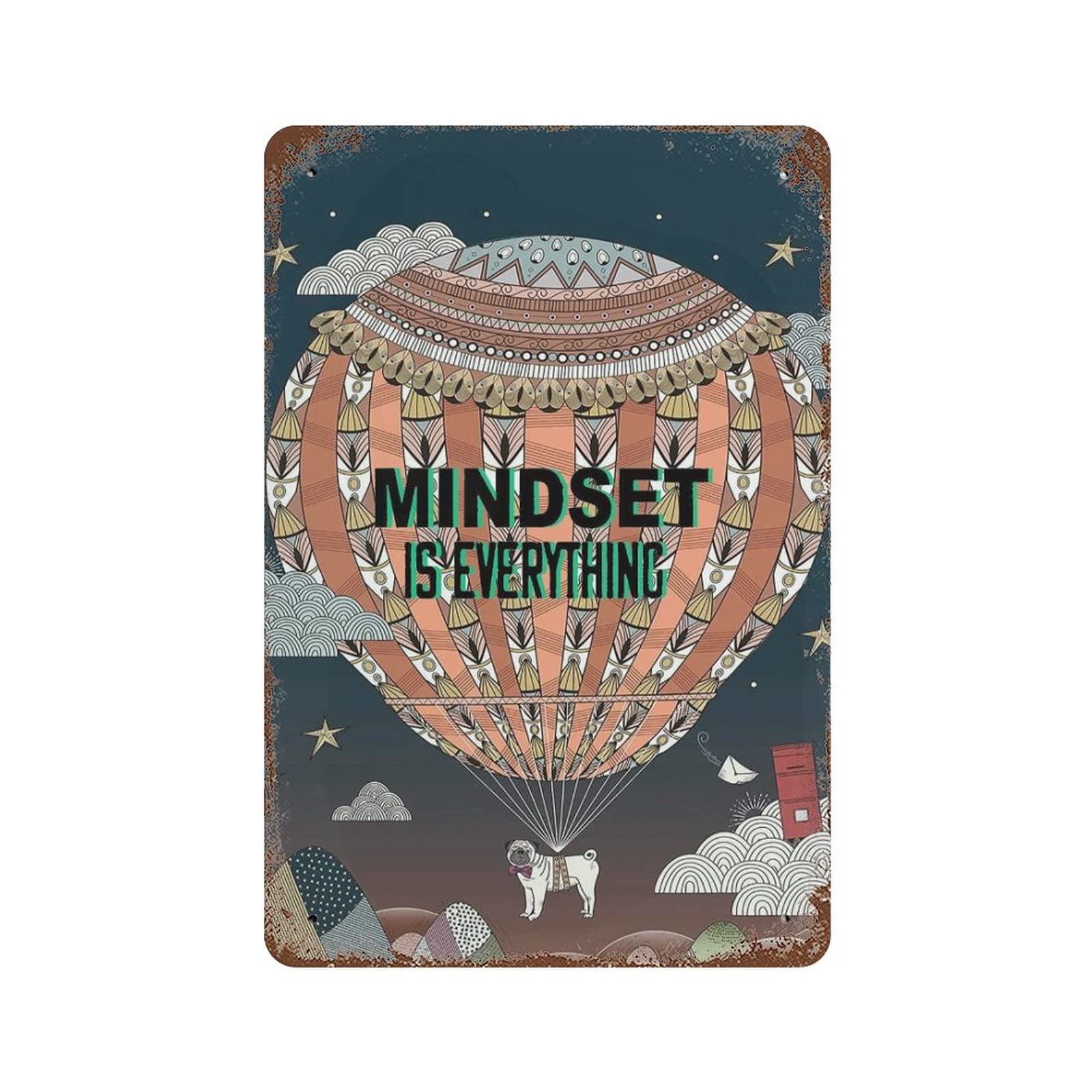 mindset is everything Targa in metallo con Husky Fuuny Husky, decorazione da parete in latta, decorazione