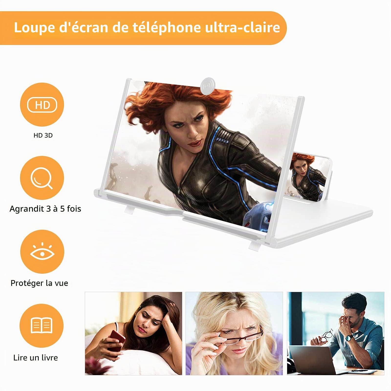 16 Pouces Loupe d'écran de Smartphone,agrandisseur ecran Telephone Idee Cadeau Noel Homme et Femmes Original Utile(Blanc)