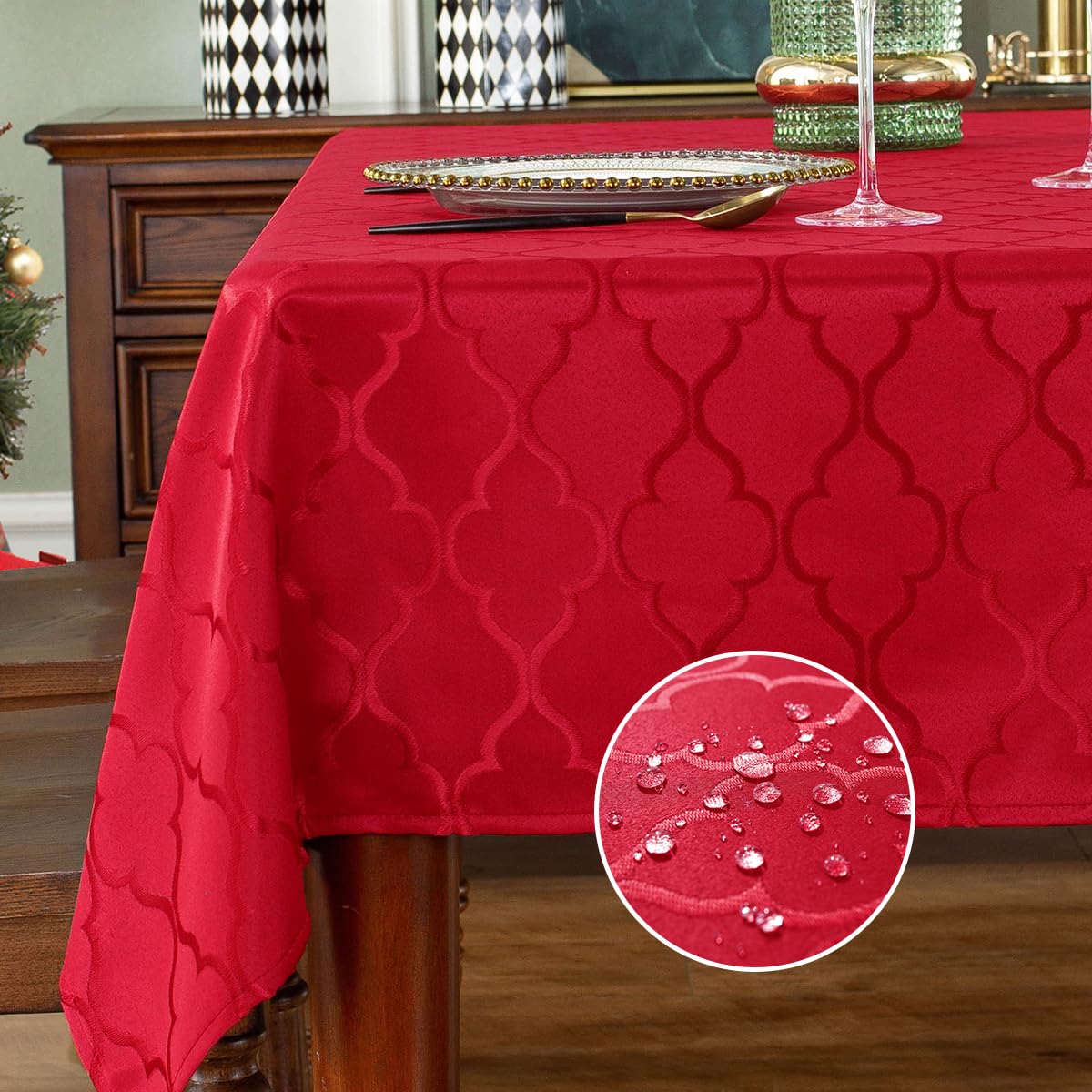 SASTYBALE Christmas Rectangle Jacquard Damask Tablecloth, Red, 52" x 70"