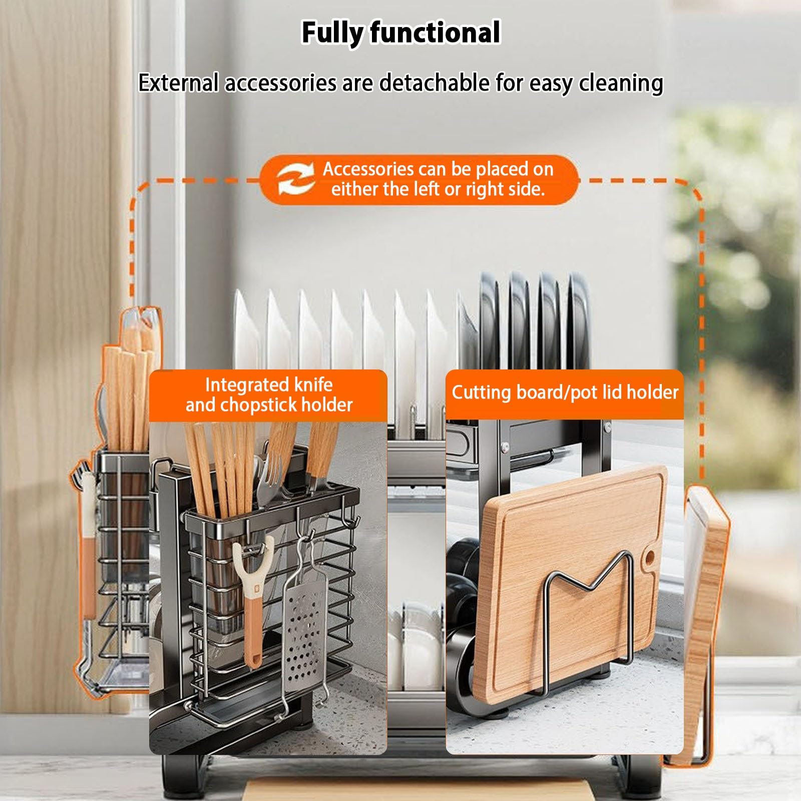 Soporte para utensilios de cocina, multifuncional, de acero inoxidable, organizador de triple capa para platos, vasos, cuencos, cocina del hogar, 55 cm