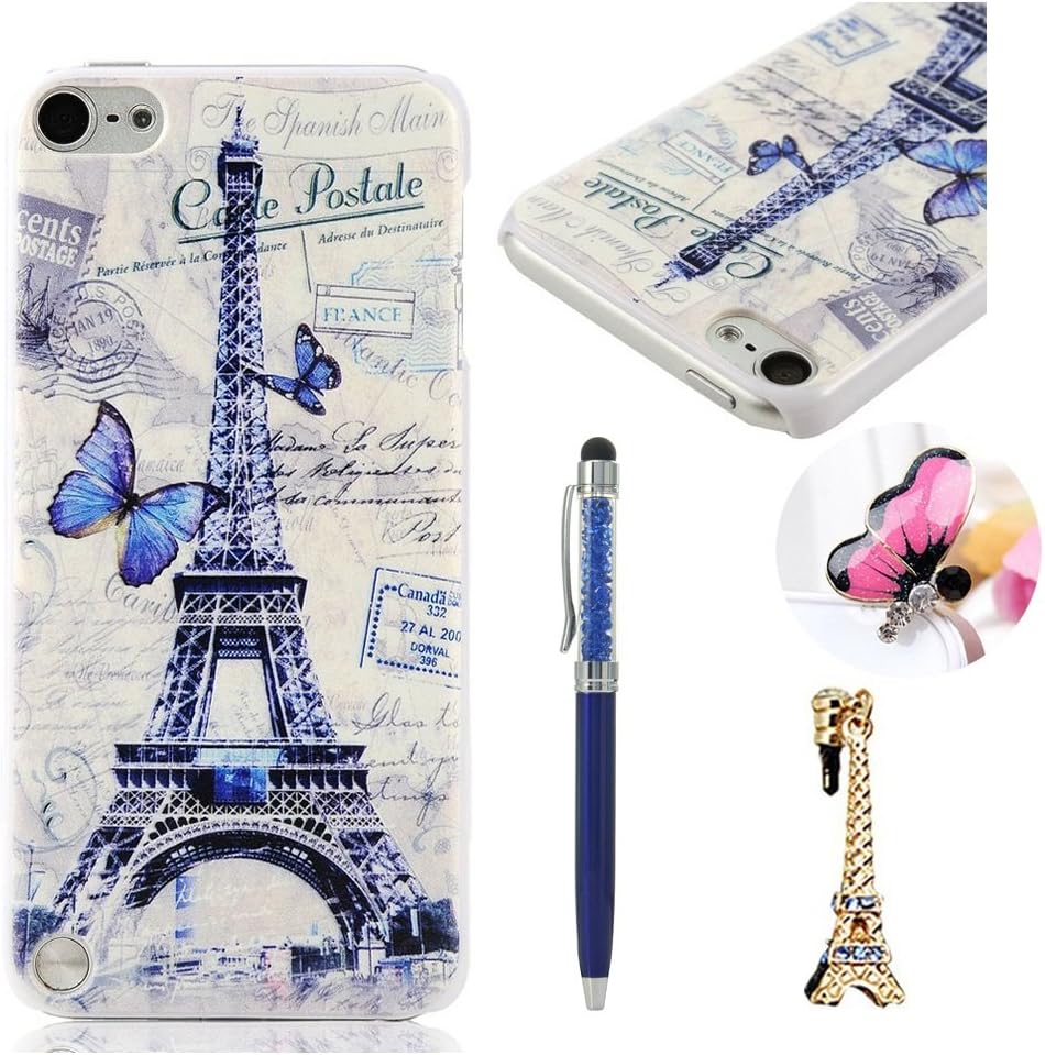 Compatible for iPod Touch 6 Case, Touch 5 Case, MOLLYCOOCLE White Skin Shell Blue Eiffel Tower Ultra Hard PC Back Slim Fit Cover Case for iPod Touch 5 6