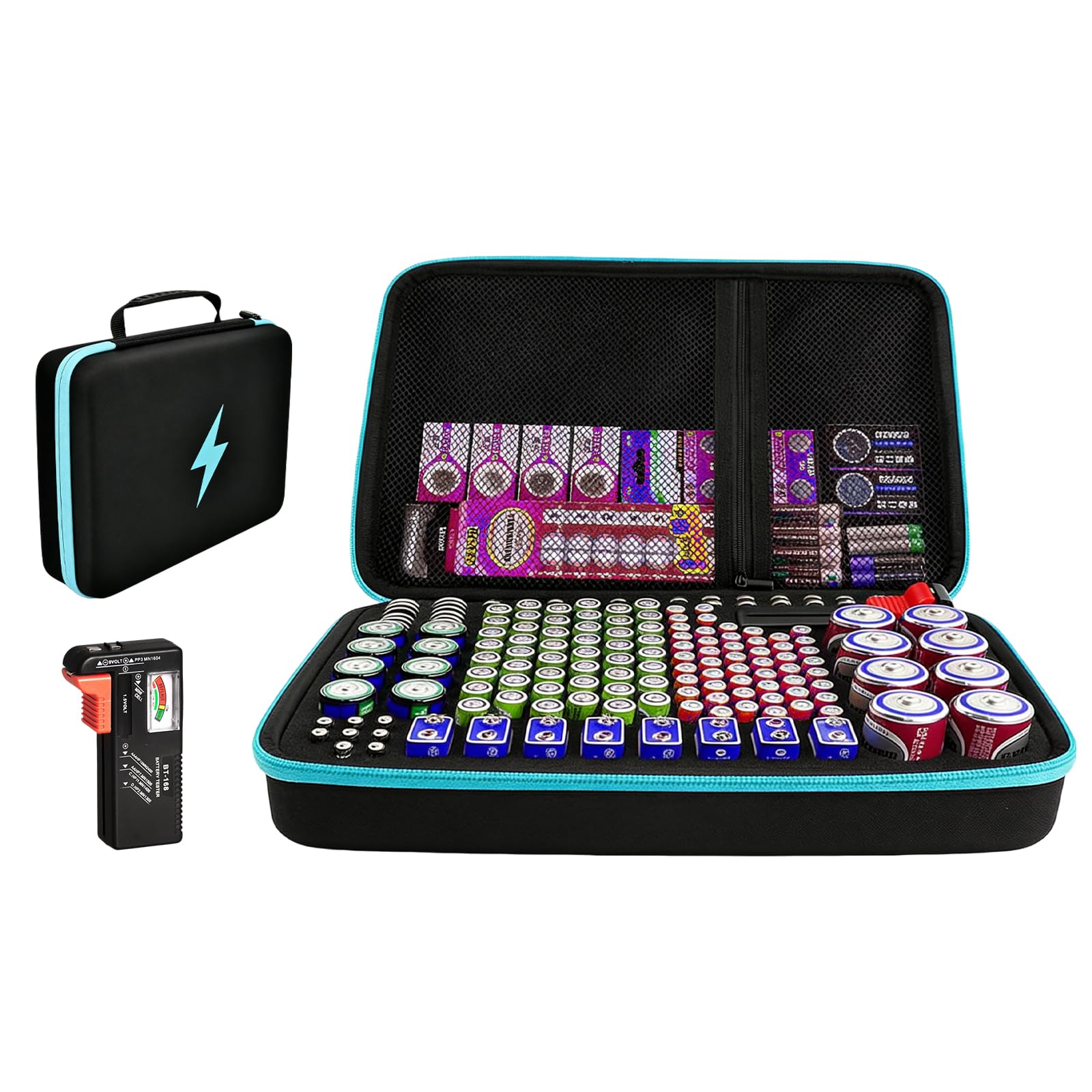 Caja de almacenamiento para pilas organizador 167 pilas AA AAA C D 9 V con probador BT-168