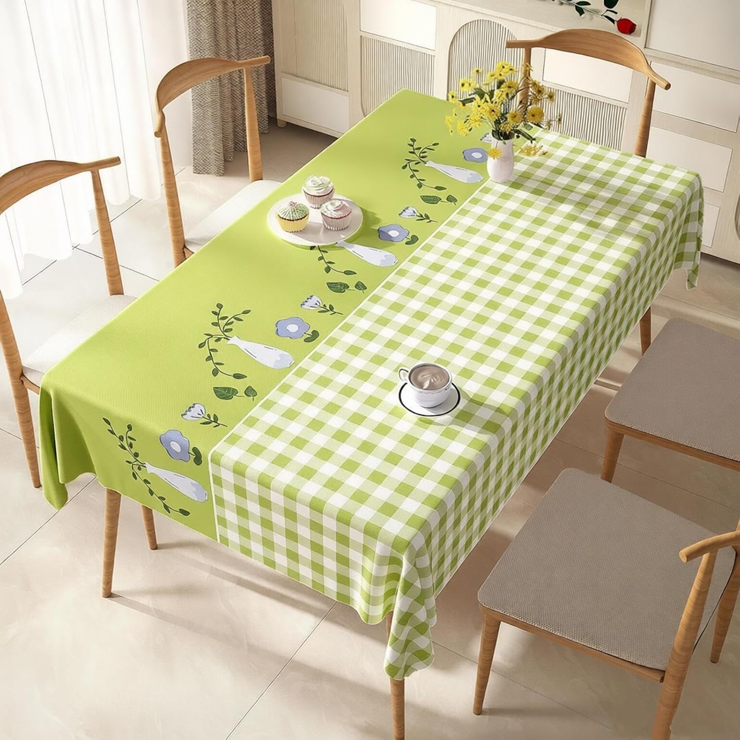 KIJyfgTR Rectangular Plastic Table Cover Country-style Print(Green,90x140cm)