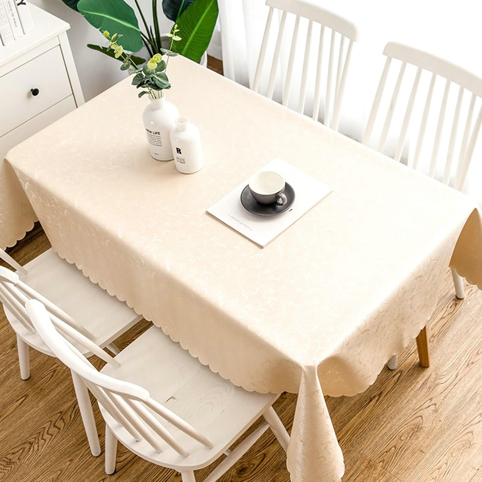 Tischdecke Rund 160, Tischdecke Abwaschbar Antirutsch PVC Blattmuster Tischdecke für Küche,Esszimmer,Tischdekoration, Champagner