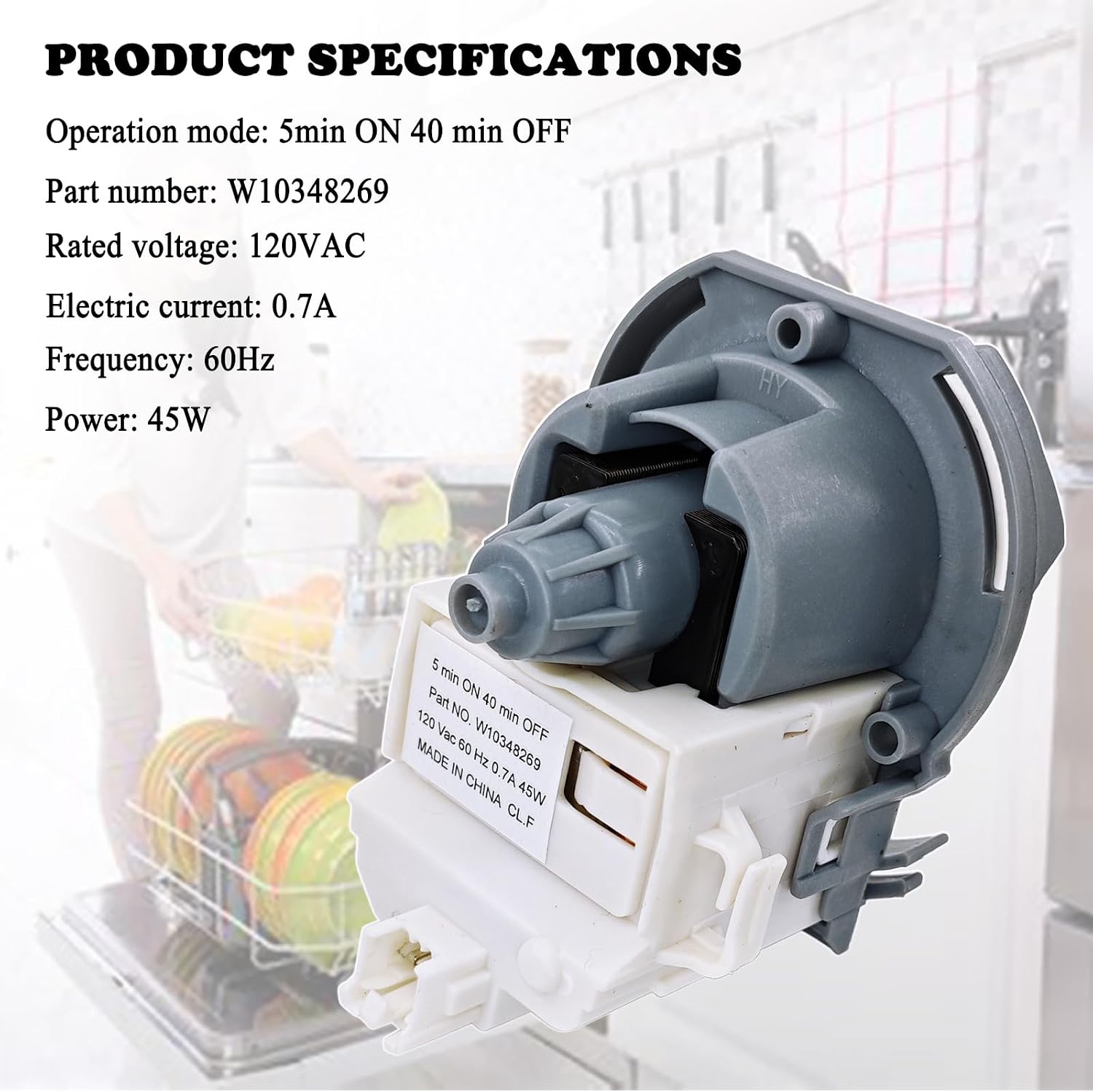 W10348269 WPW10348269 Dishwasher Drain Pump, Dishwasher Pump Replacement Parts 661662, 8558995, 8565839, W10084573, W10158351
