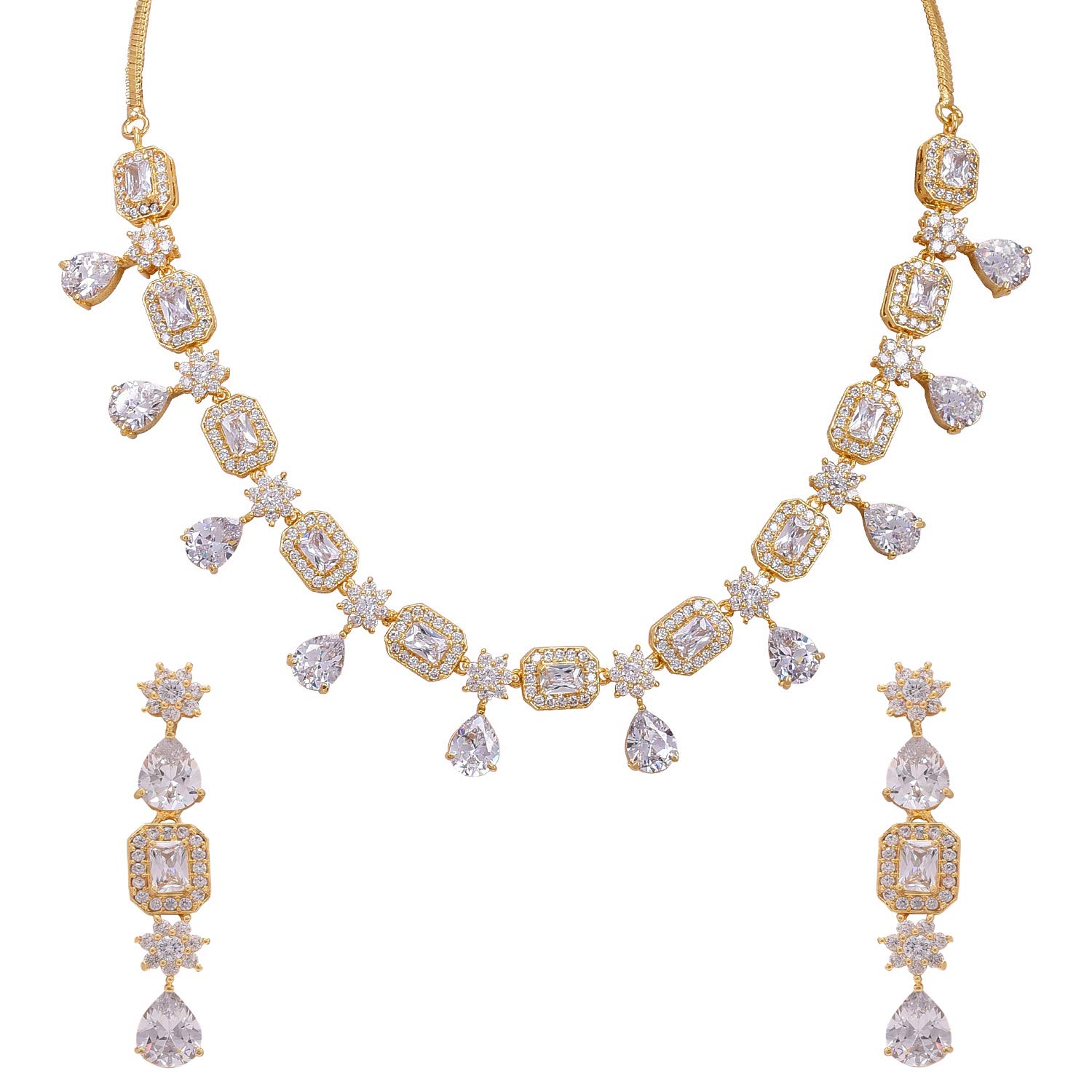 Ratnavali Jewels Set di gioielli con collana e orecchini pendenti in zirconia cubica, per matrimonio, stile Bollywood, stile indiano