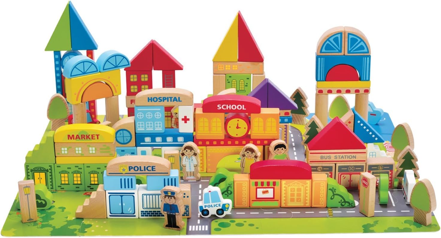 Hape 125PCs Wooden Building Blocks with City Map