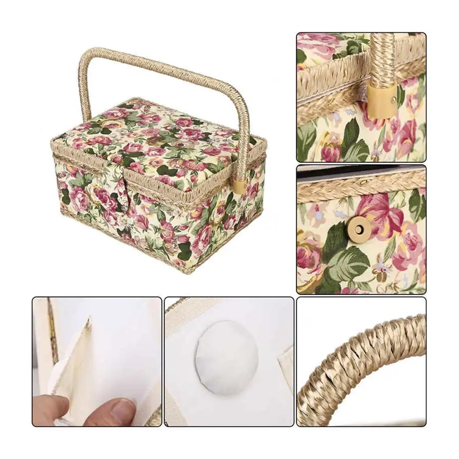 Cesta de Coser 3 Colors Craft Sewing Tool Needle Thread Basket Fabric Household Storage Box Organizer(Color3)