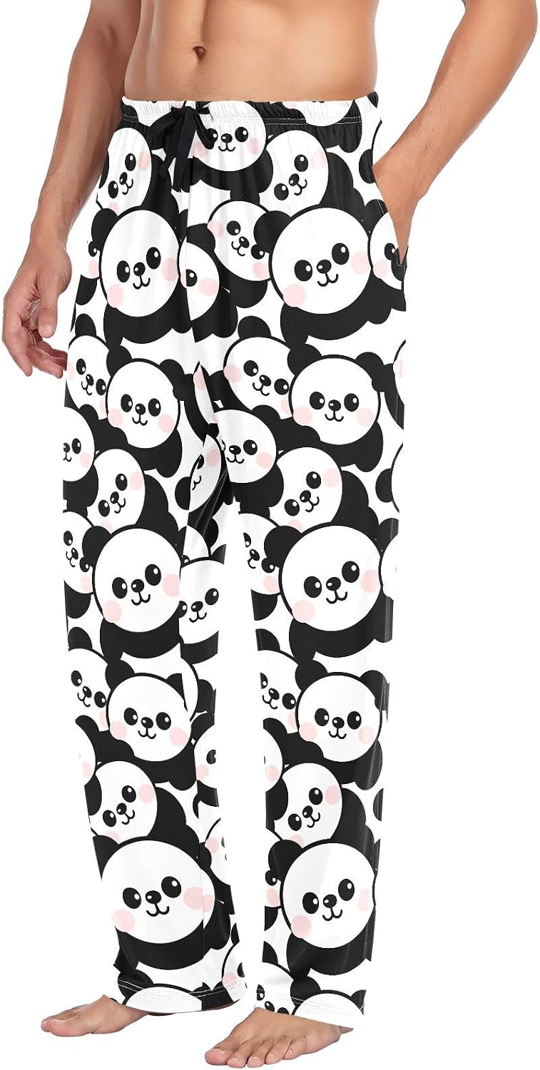ALAZA Panda Cute Animal Men's Pajama Pants Men Cotton Pajama Bottoms with Pockets, S