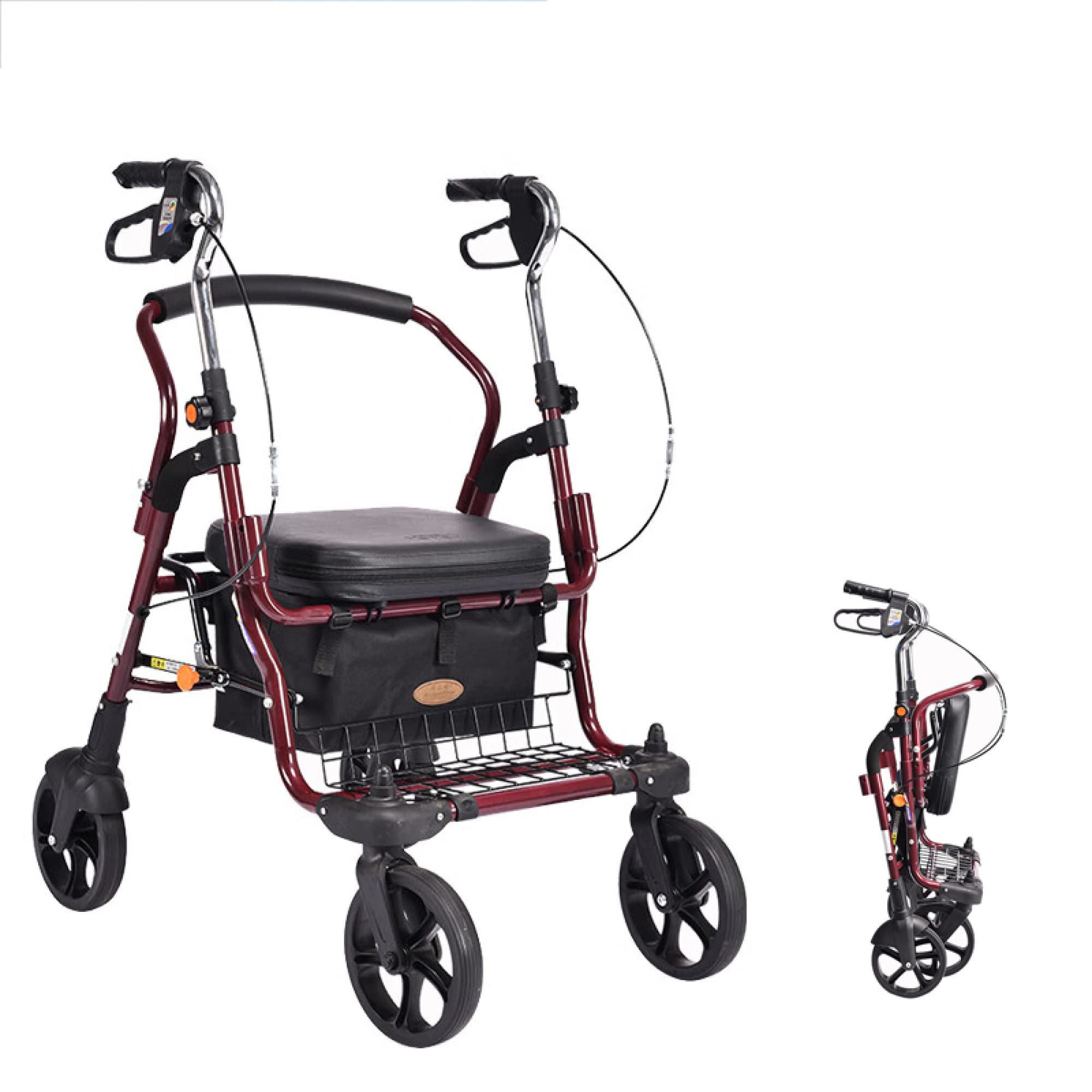 Silla de ruedas auxiliar - Silla de transporte auxiliar para ancianos 2 en 1 - andador plegable con asiento y rueda de 8 pulgadas - soporte de 100 kg /220 libras