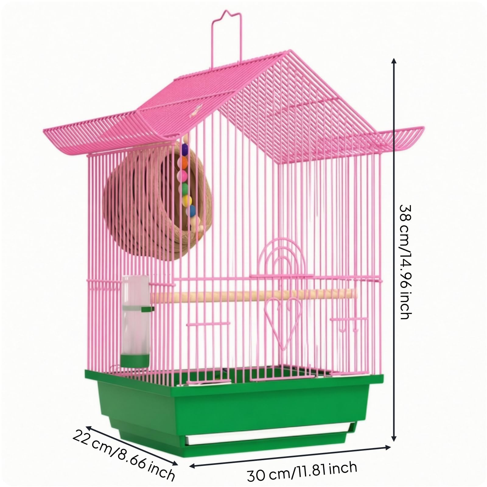 Vogelkäfig mit Klassischem Hausdesign Sicherer Kleinvogelkäfig mit Stababstand Und Praktischer Reinigungsschale für Zuhause Und Vogelhaltung Im Innenbereich, Rosa, Kirschrot