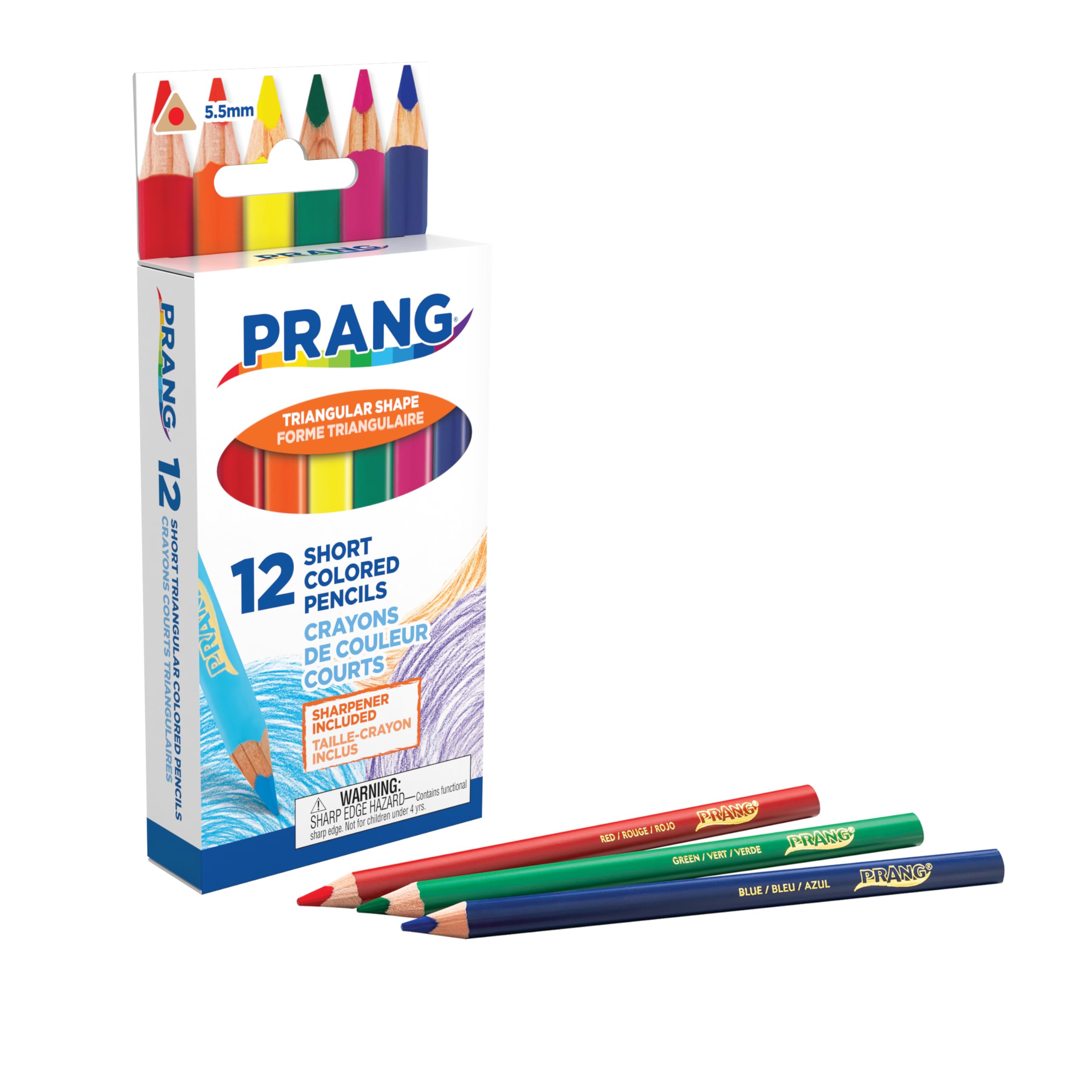 Prang Einfach zu halten, kurze, dreieckige Buntstifte, 12 Farben, 12 Stück (1 Packung), 5,5 Kern