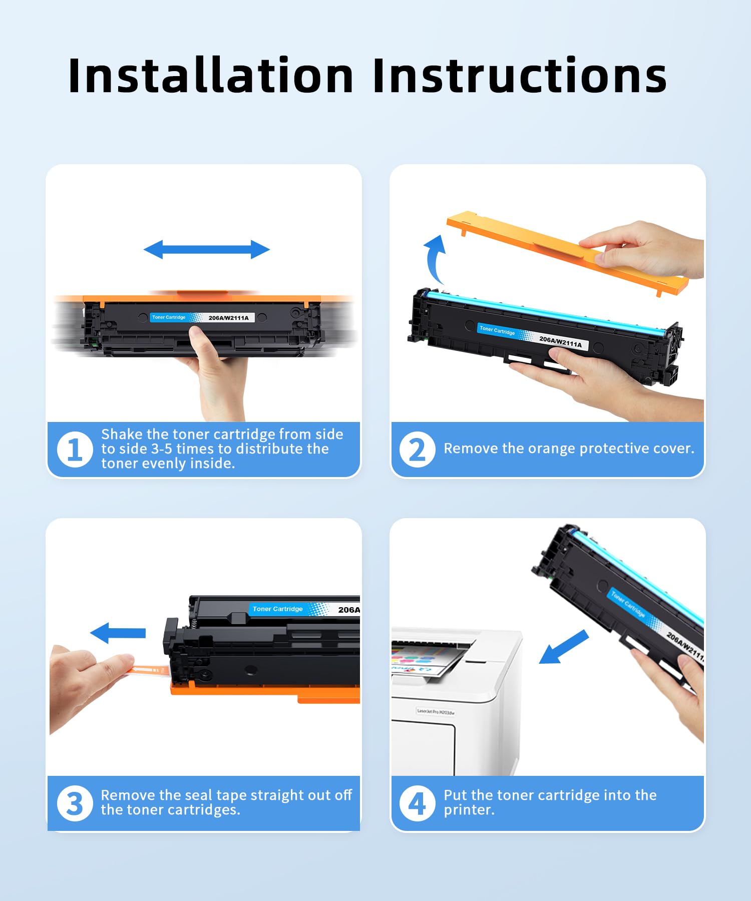Cartucce toner 206A 206X M283fdw, confezione da 4, ricambio per stampanti HP 206A 206 A 206X da utilizzare con stampanti Color Laserjet Pro MFP M283fdw M283cdw Laserjet Pro M255dw M255nw