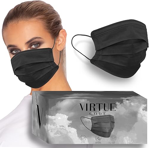VIRTUE CODE On The Go - Mascarillas curvas, suaves de 3 capas, cómodas, 50 mascarillas desechables