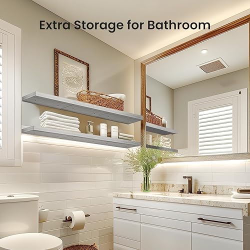 Miniatura 19 de Amada - 3 juegos de estantes flotantes invisibles montados en la pared, estantes modernos de almacenamiento de madera sintética con acabado mate