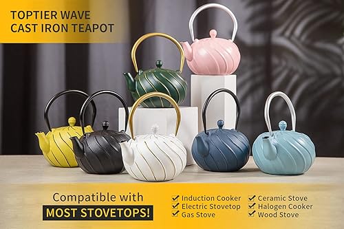 Miniatura 18 de Toptier - Tetera japonesa de hierro fundido con infusor de té de acero inoxidable. Juego de tetera de hierro fundido duradero, diseño retro Tea