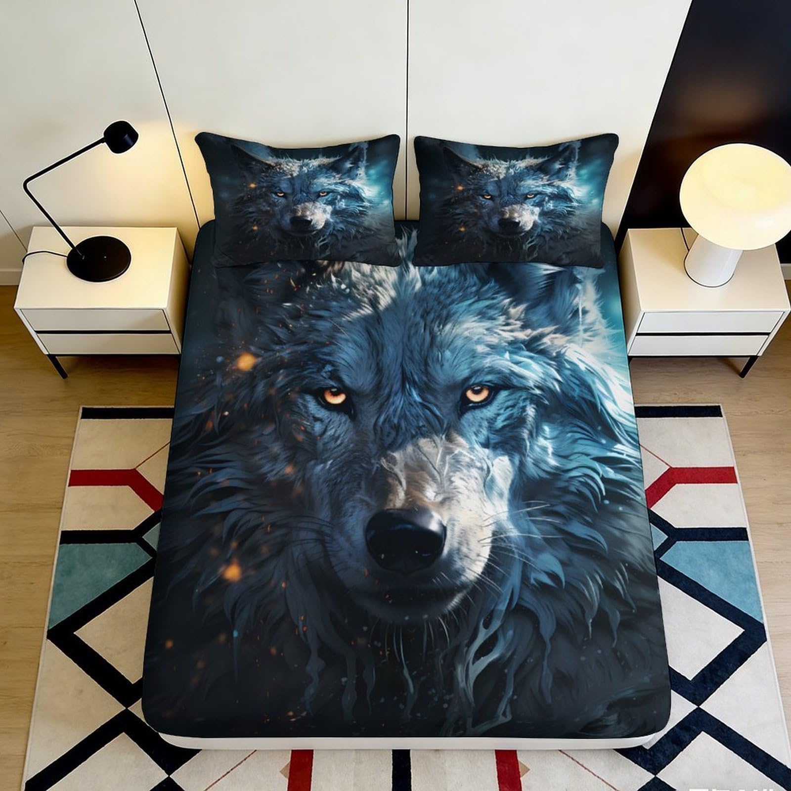 K1r3d9e5 Style-3 3D Printed Wolf Night Fitted Sheet Microfiber Soft Art Forest Bed Cover For Bedroom Guest Room Decor Easy Care 90X200x25cm