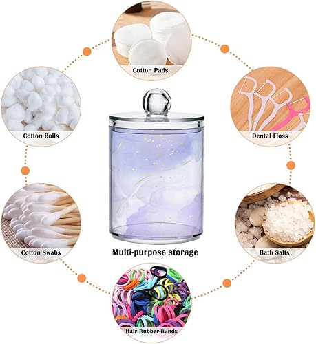 Miniatura 4 de xigua Paquete de 4 tarros de boticario morados con textura de mármol con tapa recipientes de almacenamiento Qtip para bolas de algodón hisopos