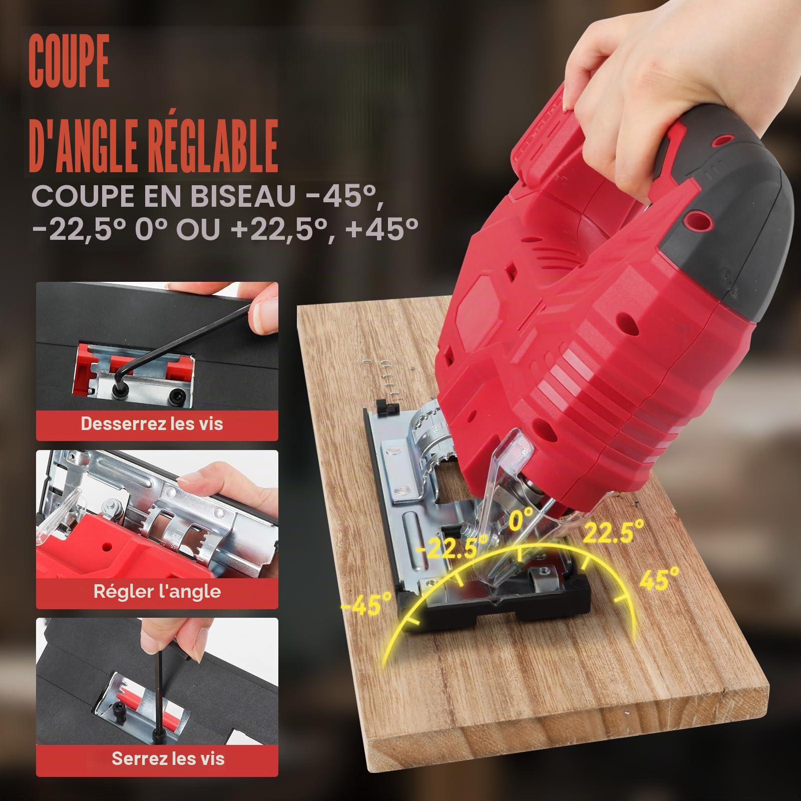 Scie sauteuse sans fil compatible avec batterie Milwaukee 18 V, outil de coupe de scie sauteuse sans balais 400 W 2700 tr/min 45° coupes biseautées pour coupe droite/courbe/cercle (sans batterie)