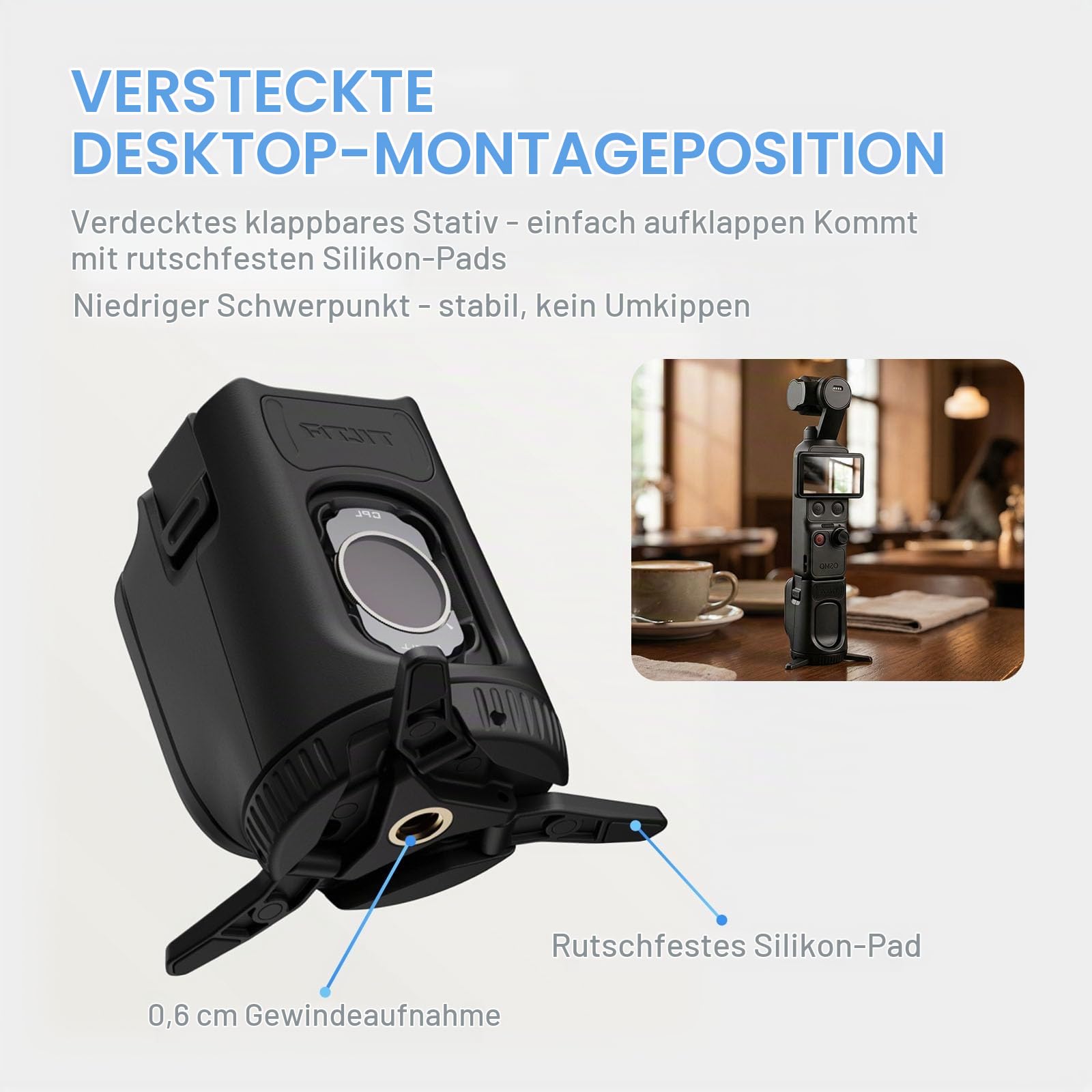 Tilta Magnetischer Filterbasis kompatibel mit DJI Osmo Pocket 4, Drehbare Filteraufbewahrung mit Stativunterstützung, MagSafe-kompatible magnetische Rückplatte, Platz für 3 Filter TA-T65-FSE-B