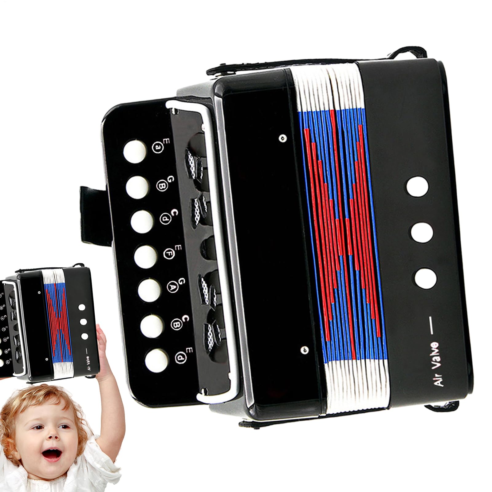 de acordeón para niños - acordeón con 7 teclas, instrumento musical para principiantes | Acordeón portátil para niños de 3 años, de música para niños pequeños, regalo para niñas para n