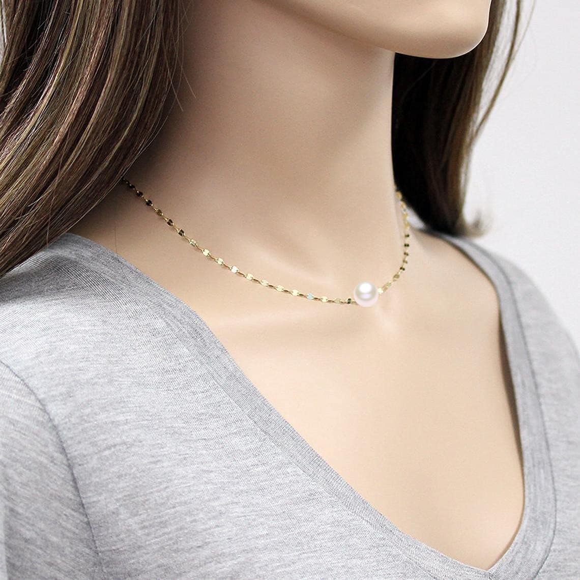10K Solid Gold Pearl Necklace with Durable Mirror Chain, 1.8MM Yellow Gold Italian Mirror Link Chain and 9mm Freshwater Pearl Pendant Necklace Jewelry Gift for Women, 16"/17"/18"/19"/20"