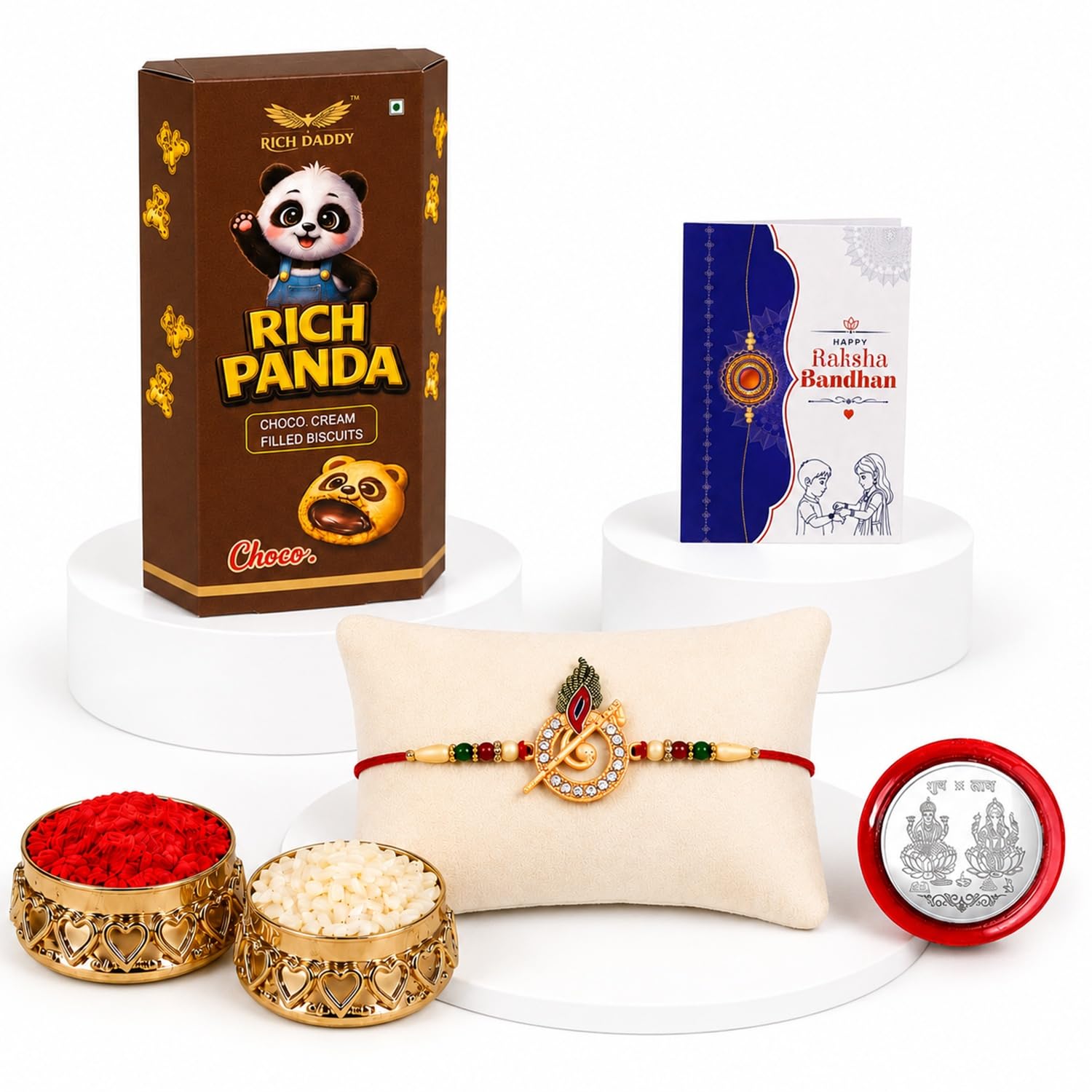 Oblivion Rakhi Combo (K1_408_EA32) & Effete Chocolate Almond 32gm with Pooja Coin & Greeting Card | Rakhi Gift Hamper | Rakhi Combo with card and chocolate | chocolates gift | Rakhi & Chocolate for brother | rakhi with gift | rakhi set of 1-image-34