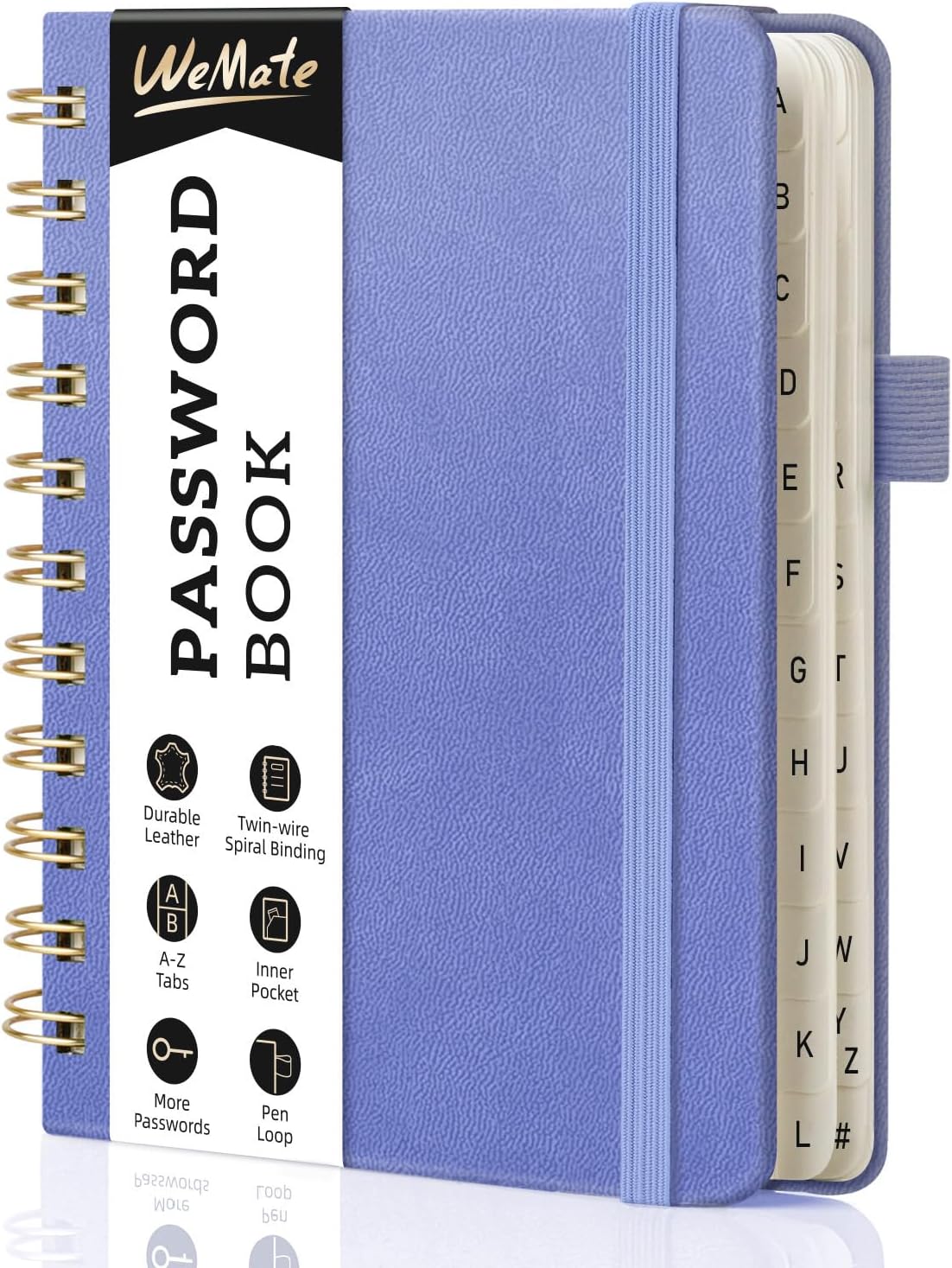 WEMATE Spiral Password Book with Alphabetical Tabs, Small Password
