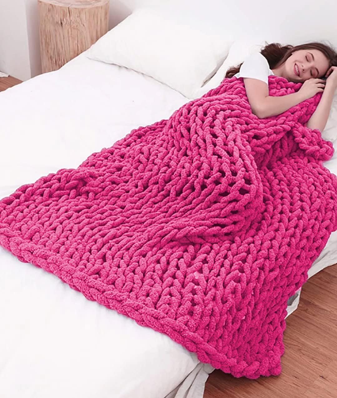 BGHN Chunky Knit Throw Blanket Chenille Throw Handmade Soft