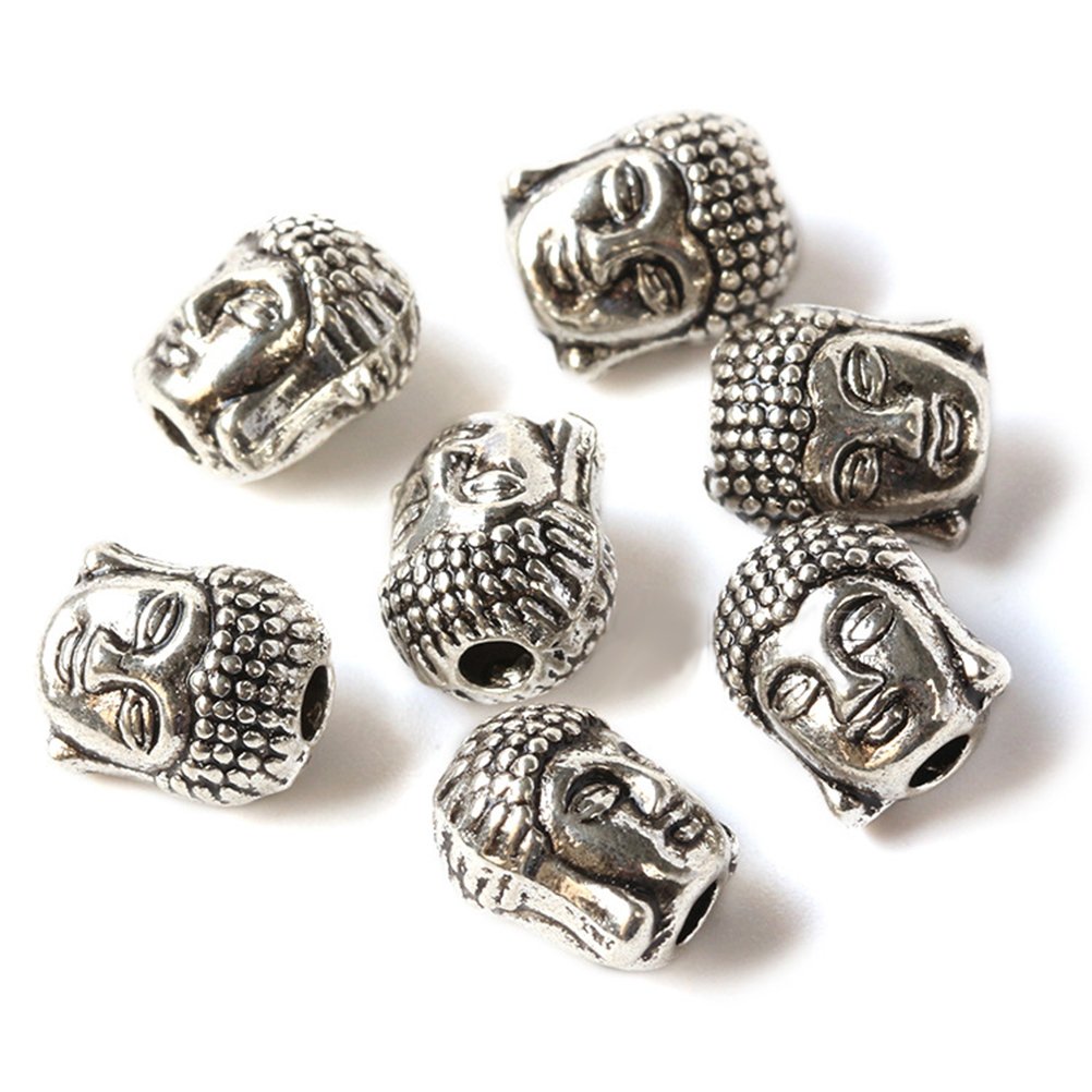 20 Perline Distanziatrici A Forma Di Buddha In Lega – Doppia Faccia, Colore Argento Anticato, 10x9 Mm – Per Collane E Bracciali Fai Da Te