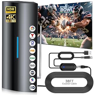 2800+ Miles Range TV Antenna,2025 Strongest Digital Antenna for Smart TV Indoor Outdoor with Amplifier, Upgraded 360° Reception HDTV Local Channels -Supports 8K, 4K, 1080P for All TVs -38FT Coax Cable - Amazon product rated Grade A
