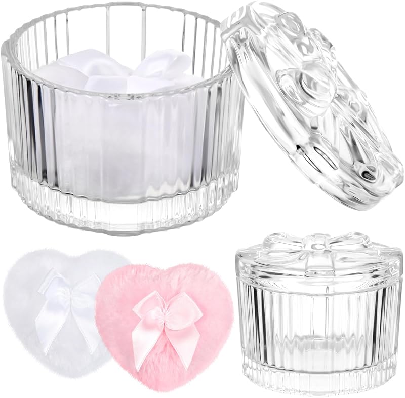 Tioncy Conjunto com 3 peças de recipiente para pó e esponjas redondas com laço