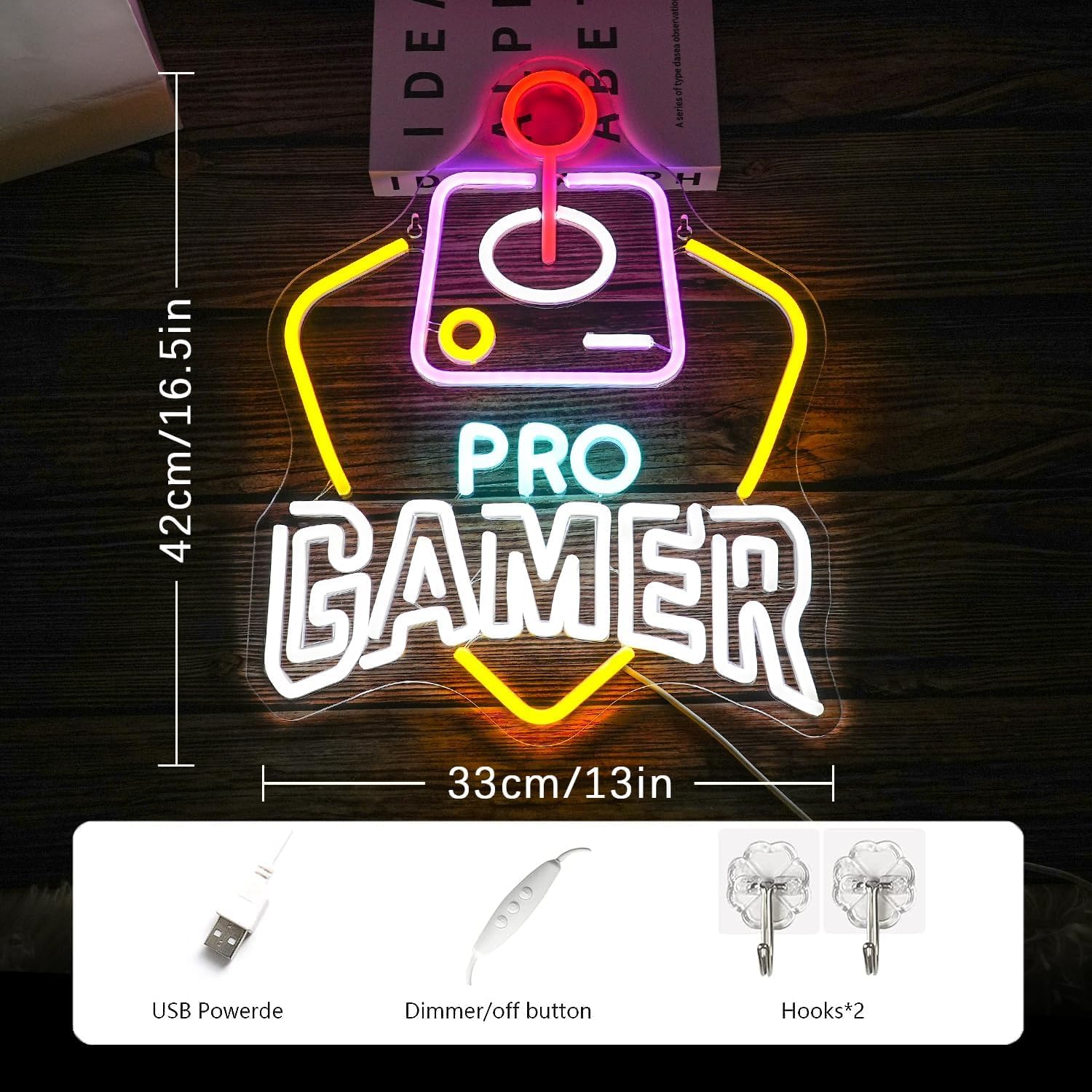 Neonowy znak Pro Gamer, neonowe światło LED, kolorowe neonowe znaki do pokoju chłopca, przyciemniane, USB, fajny neonowy znak na imprezę, do salonu, sypialni, dekoracja