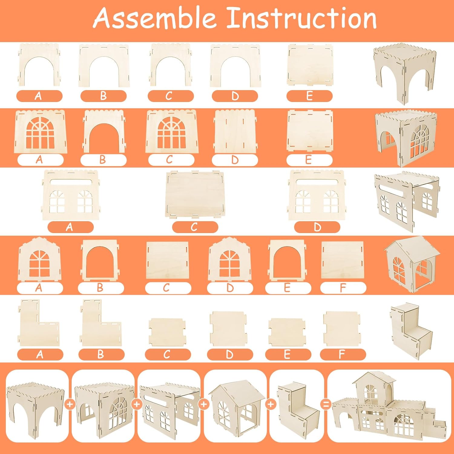 YUEPET Extra Large Wooden Bunny Castle, Ventilated Rabbit Castle Hideaway with Stairs, Detachable Small Animal Hideout & Habitats for Indoor Outdoor Dwarf Rabbits Bunnies to Hide & Play