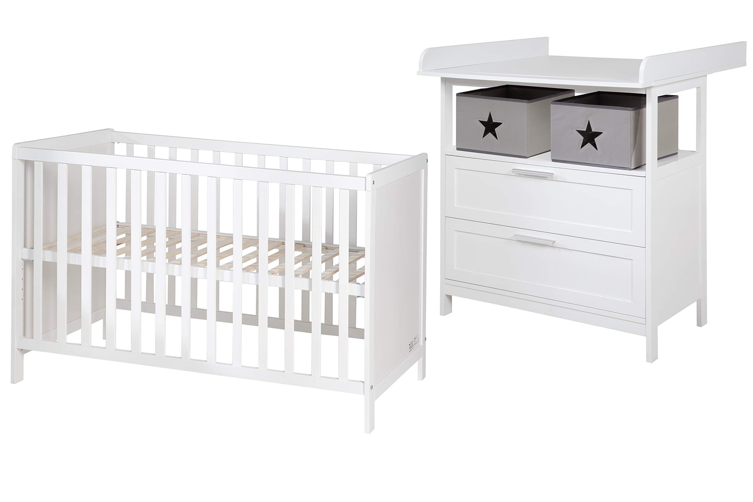 roba Set de chambre - Commode à langer Hamburg + Lit cododo 60x120 - Bois blanc