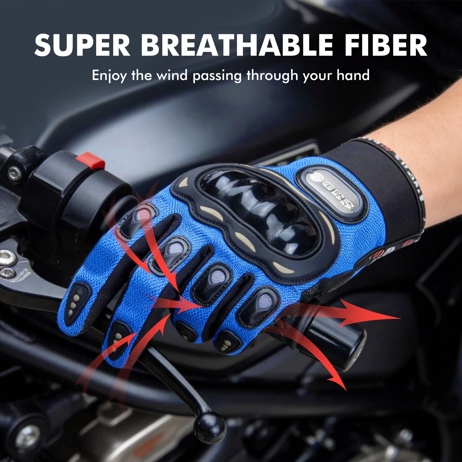 GES Motorcycle Riding Gloves for Men, All-Weather Full Finger Touch Screen Gloves, Breathable Water Resistant Motocross Racing Gloves for ATV, Dirt Bike, Scooter - 2