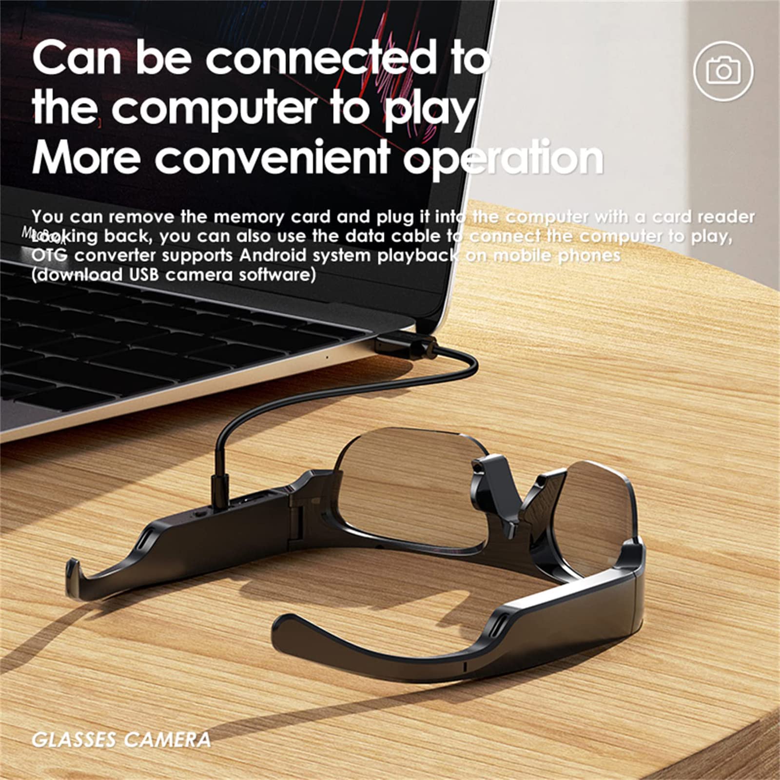TsoLay Lunettes De Caméra Vidéo Intelligentes, Caméra HD avec Bluetooth, Lecture De Musique Et Appels, Enregistrement Vidéo 2K Et Photo 4K, pour Le Cyclisme, Le Ski