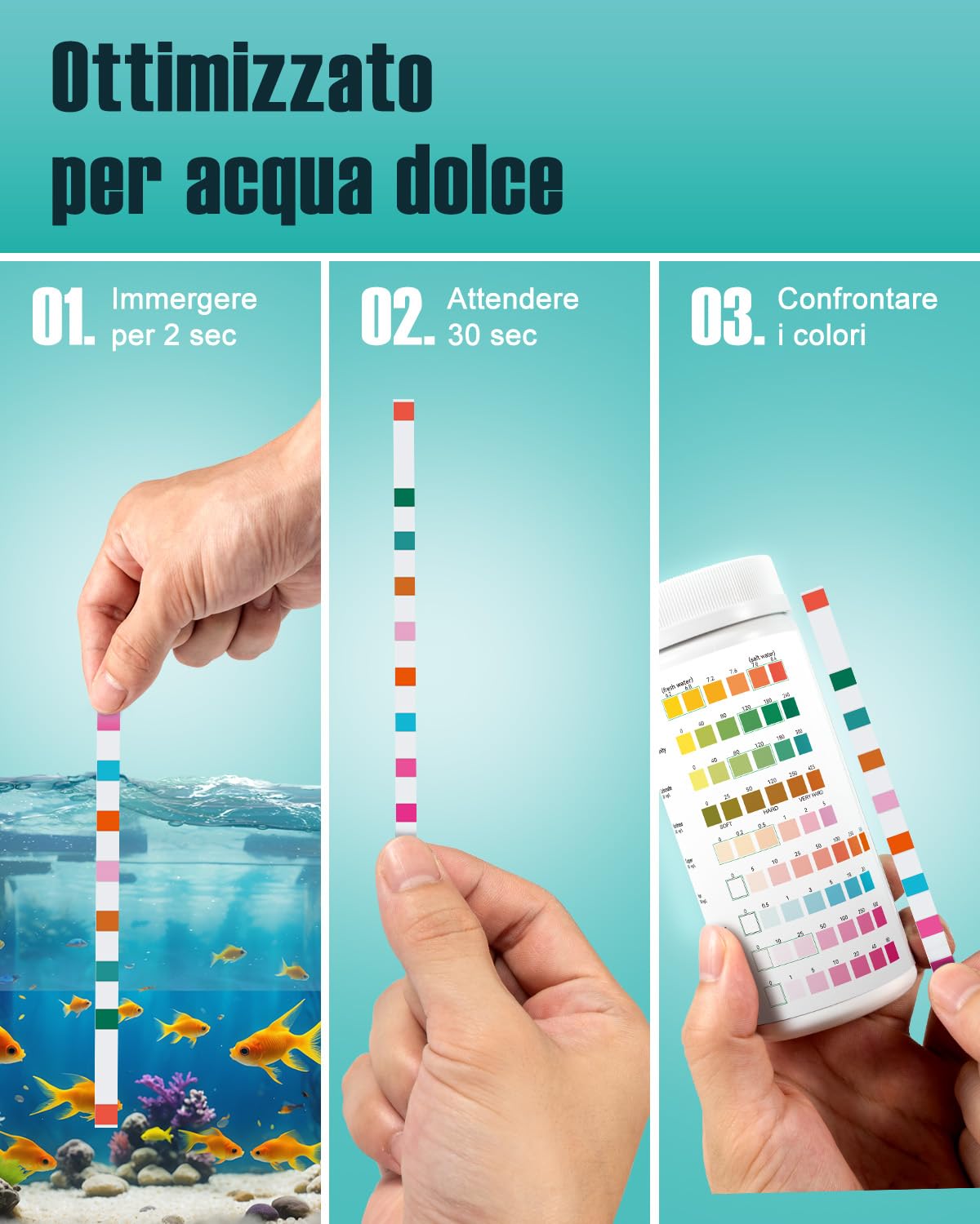 Wolmds Kit Test Acqua Acquario 9-in-1 - Test Acquario Dolce e Salato: Misuratore Durezza Acqua, PH, Nitriti, Nitrati, Cloro - Accessori Acquario Acqua Dolce,Kit Durezza Completo per Test Precisi