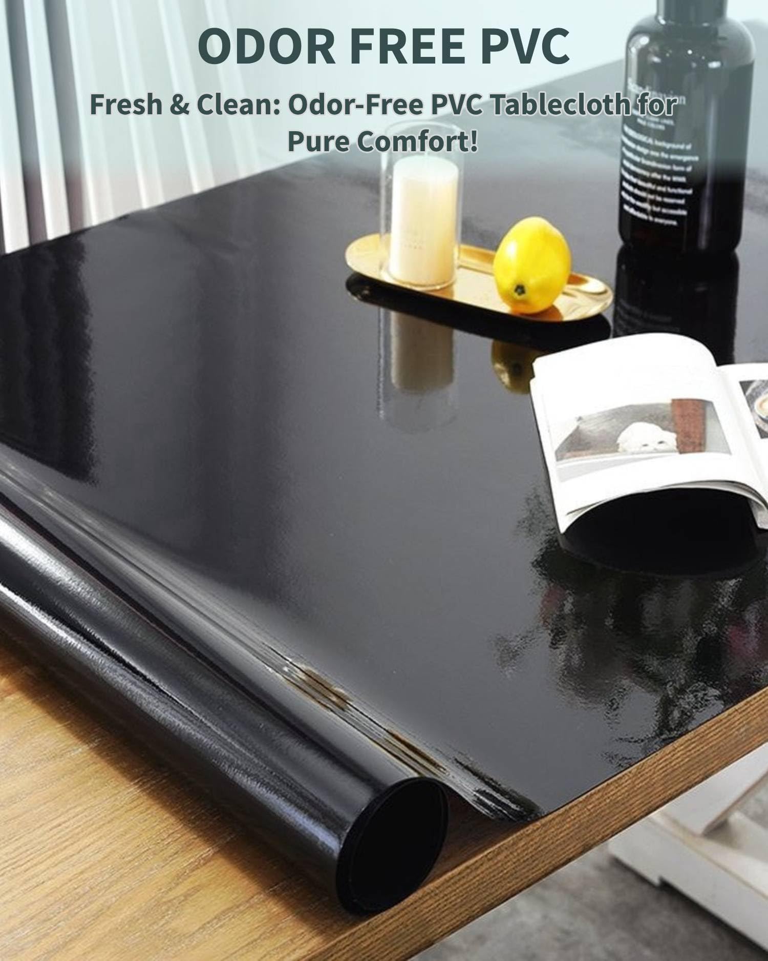Copritavolo Trasparente PVC Nero Opaco 1,5mm—100x240cm, Tovaglia Plastificata Rettangolare Trasparente, Cerata Tavolo Impermeabile/Antimacchia, Tovaglia Da Esterno in PVC Per Uso Alimentare