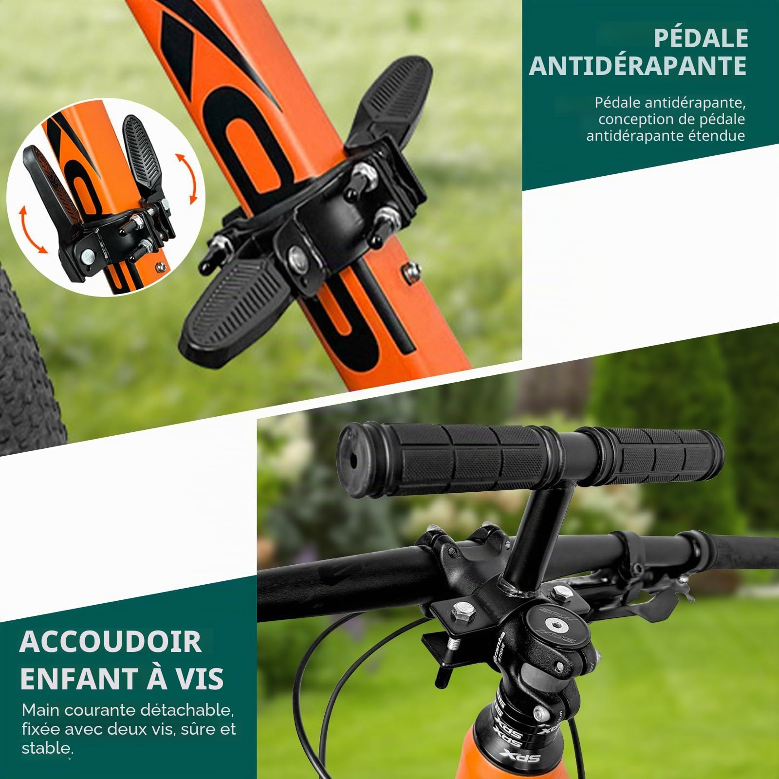 Siège enfant avant pour vélo de montagne - Siège enfant avant avec guidon et pédale - Siège de vélo pour enfant avant - Siège de vélo amovible - Barre avant - Portable - Siège de vélo pour enfants