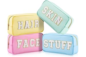 Cunno 4-Piece Preppy Makeup Bag Collection: Pastel Nuances Embellished with Eye-Catching Letter Designs
