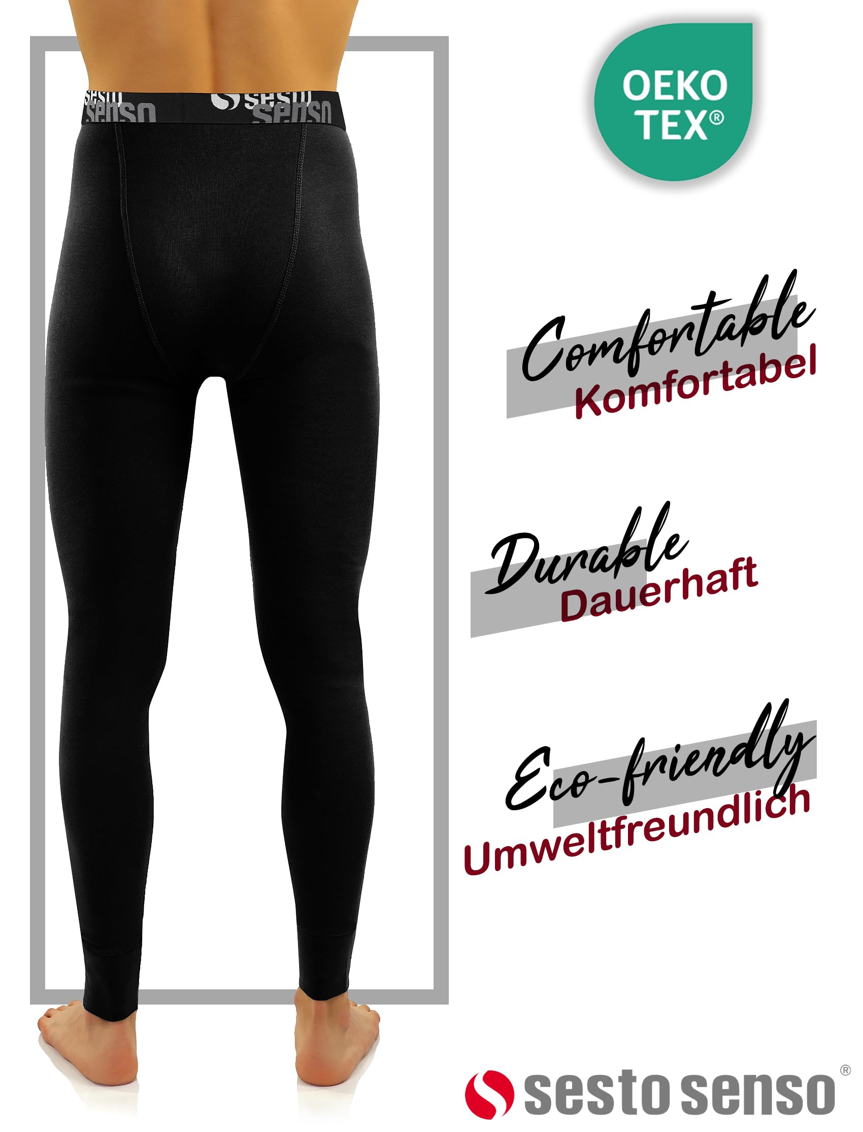 sesto senso Calzamaglia Lunga Uomo Cotone 2 Pack Biancheria Intima Pantaloni Termici Funzionali