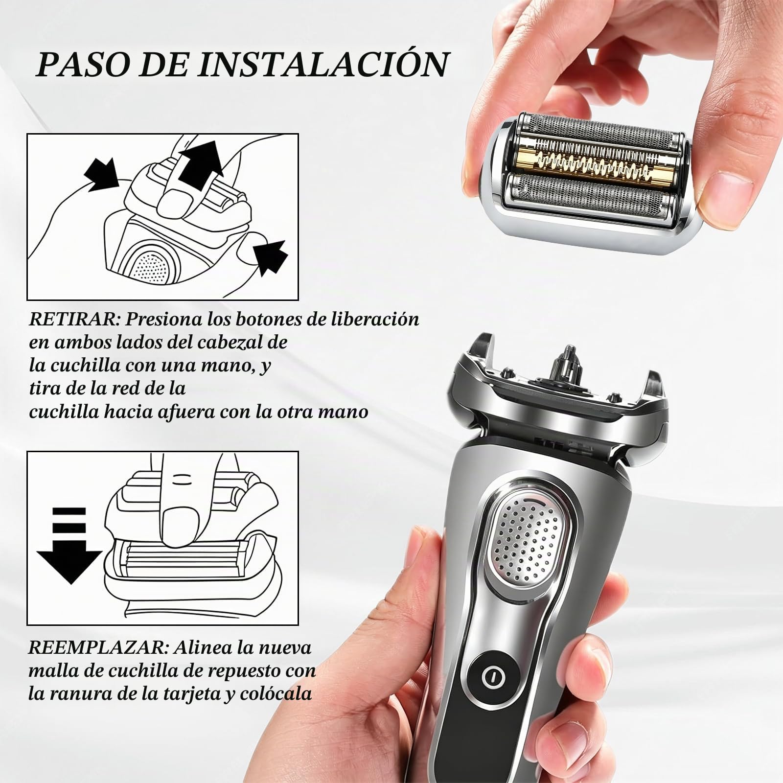 92S Cabezal de Afeitado para Series 9 & 9 Pro, Cabezal de Recambio Compatible con 9030s 9040s 9050cc 9290cc 9295cc (20+ Modelos), Fácil de Limpiar y Reemplazar, Plateado