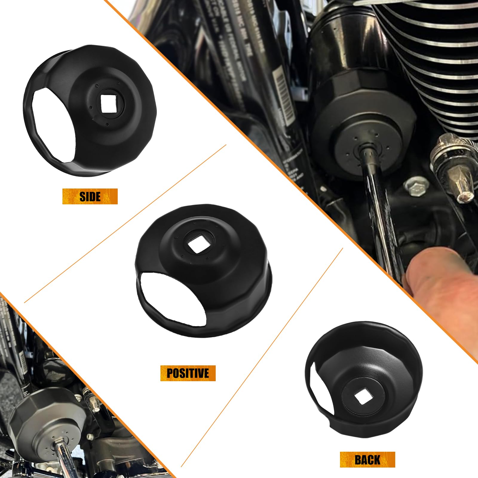 HCmotorku Oil Filter Cap Wrench Tool Fit for Harley Spin-on Oil Filters (Except '15-later XG) Twin Cam Oil Filters with 76 x 14 Flutes