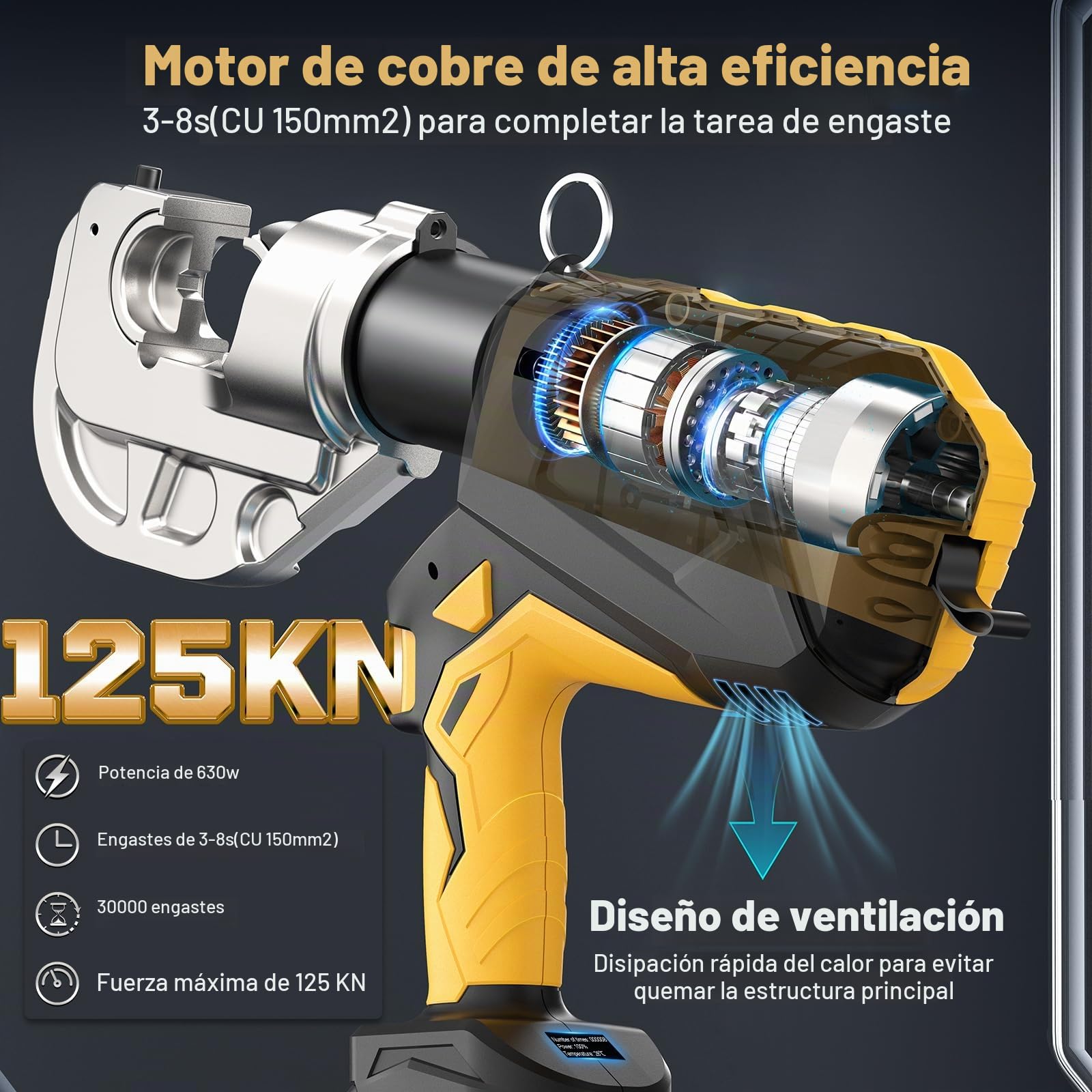 SWANSOFT Herramienta Hidráulica Eléctrica para Crimpar, 12 Ton 16mm²-400mm², Crimpadora Hidráulica Recargable para Terminales de Cobre/Aluminio, Kit de Herramienta para Crimpar Cable con 12 Molde