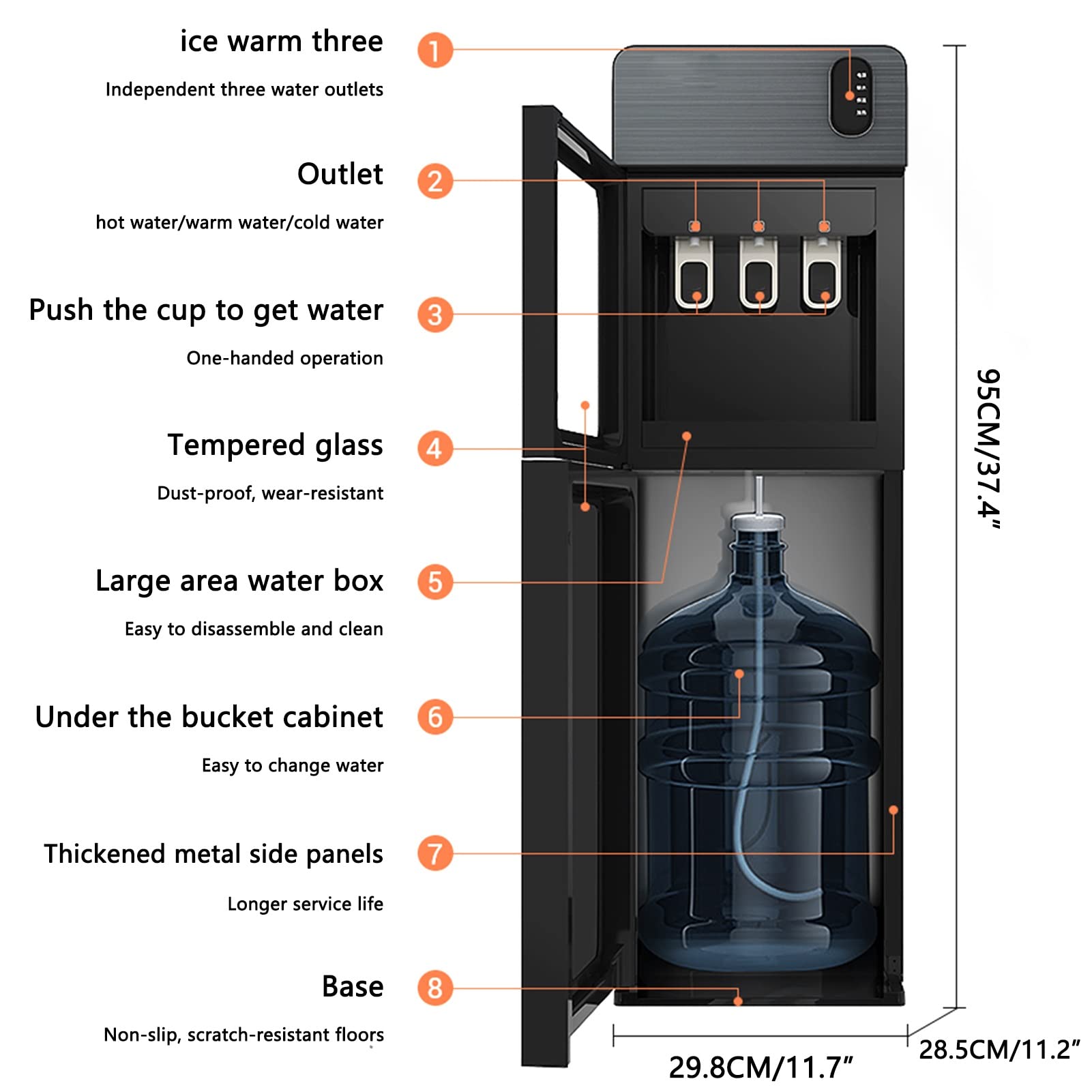 Enfriador De Agua Vertical, De Carga Inferior con Dispensador De Agua Caliente/fría/Tibia para El Hogar Oficina Café Té Bar Dormitorio, Acero inoxidable