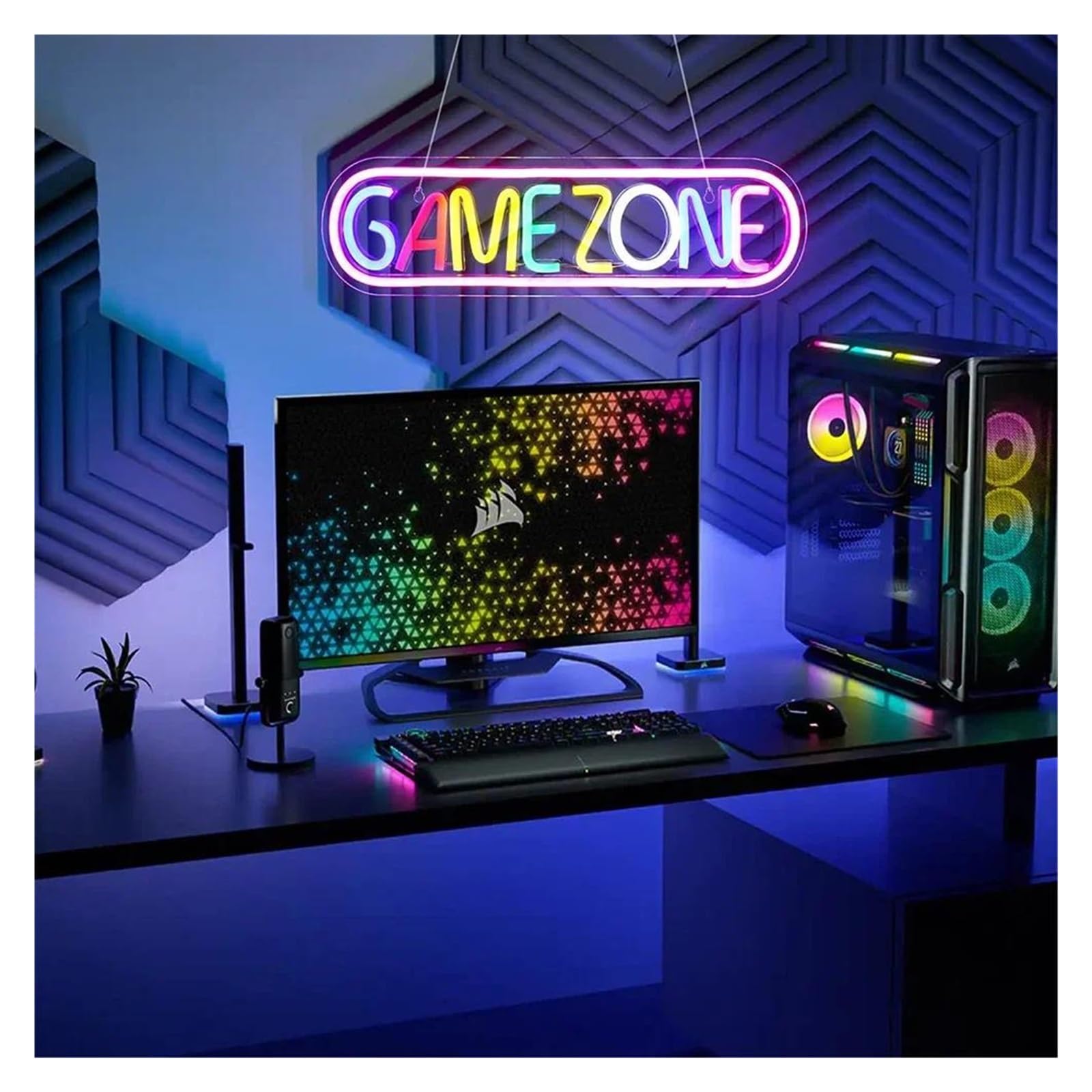 Luz de Diseño de Digital Letreros De Neón GAME ZONE Para Decoración De Pared, Luz LED Para Sala De Juegos, Área De Juegos, Lámpara De Pub Man Cave Iluminada De 42cm×12cm