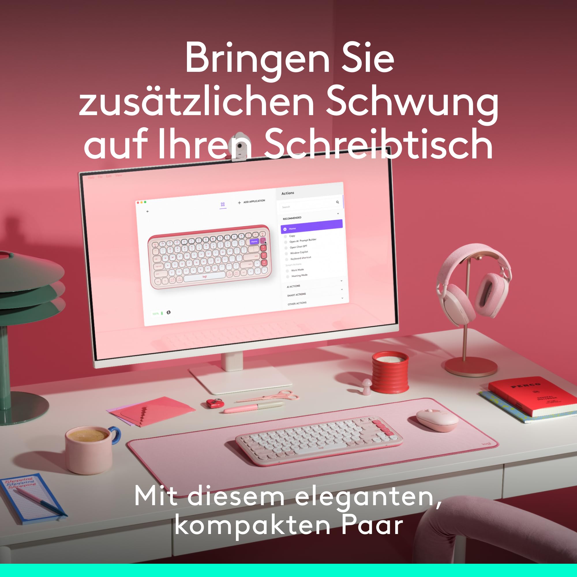 Logitech POP ICON Combo, Bluetooth-Tastatur-Maus-Set, Komfortables Tippen, programmierbare Tasten, leise Klicks, Easy-Switch für bis zu 3 Geräte - Rosa